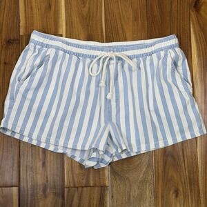 Aerie Women's Large striped elastic waist denim shorts Chambray slash pockets